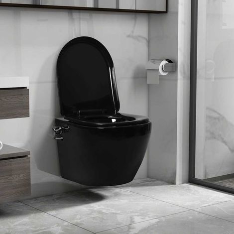 Toilette murale Pack WC suspendu - sans bord à fonction de bidet Céramique Noir BV548136 - BonneVie (1/5)