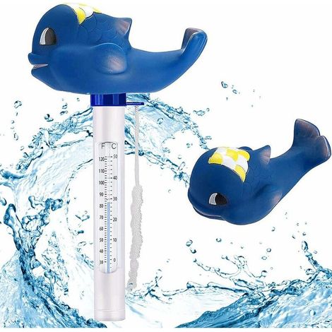 VURAHOME - Schwimmbadthermometer, schwimmendes Schwimmbadthermometer mit Seil, stoßfest für alle Schwimmbäder, Spas, Whirlpools, Aquarien und Fischteiche (Hai) (1/5)