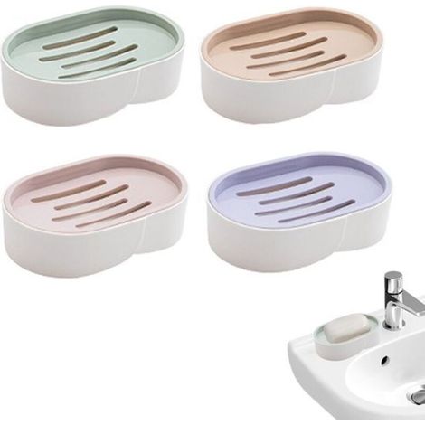 Porte-Savon - Plastique PP Étanche Avec Couvercle De Vidange - Pour Lavabo Salle De Bain Et Cuisine - Lot De 4 (1/5)