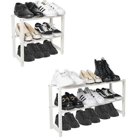 Shoe Storage Unit 2 Levels, Metal, Adjustable, Stainless Steel Shoe Shelf, Closet, Hallway, Bedroom, White, 70 x 20 x 37 cm (1/2)