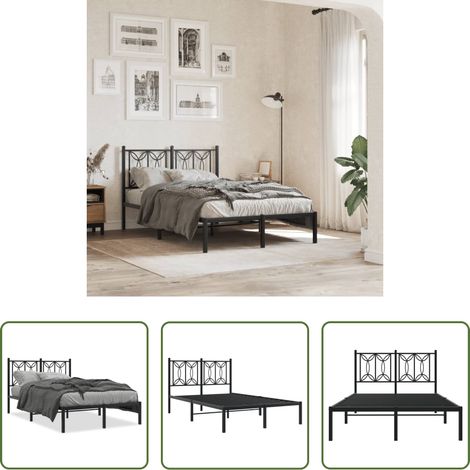 vidaXL Lit d'appoint - Cadre de lit métal sans matelas avec tête de lit noir 120x190cm (1/5)
