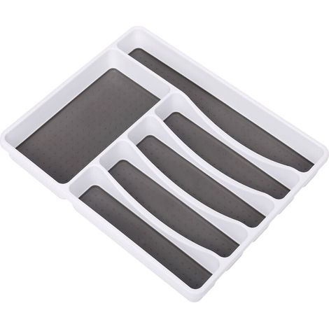SHINING HOUSE Bandeja para cubiertos para cajón con 6 compartimentos Bandeja para cubiertos para cajón Caja de almacenamiento Bandeja de plástico Divisor Bandeja para cubiertos y tapete inferior para (1/5)