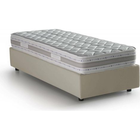 Talamo Italia Lit simple Valentina, Lit conteneur avec revêtement en tissu, 100% Made in Italy, Ouverture frontale, avec matelas Cm 90x200 inclus, Beige, avec emballage renforcé