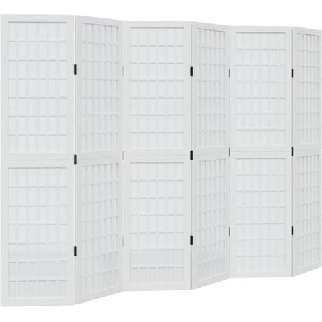 Paravent 6 Panneaux en Bois de Paulownia Blanc, Séparateur de Pièce Pliable en Bois Massif (1/5)
