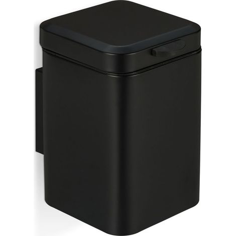 Poubelle de salle de bain murale 3 l Acier inoxydable noir Couvercle à fermeture lente Seau intérieur amovible (1/5)