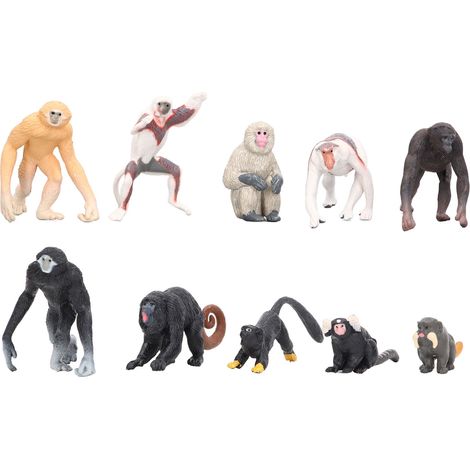 10 Figurines Miniatures de Primates : Singe Nasique, Gibbon, Orang-outan, Lémurien - Décoration Animale (1/5)