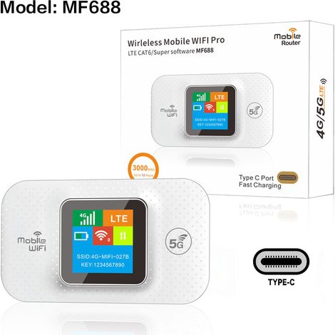 MF688 Tragbarer 4G-WLAN-Router mit Typ-C-Anschluss, Farbbildschirm, 3000 Mbit/s und einsteckbarem SIM-Kartensteckplatz (1/4)