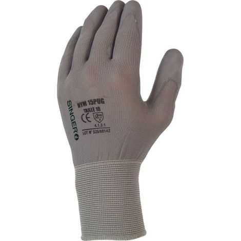Singer Safety – Gants de manutention taille 9 – Fibre polyamide avec enduction polyuréthane – Dos aéré pour confort et dextérité – Norme EPI