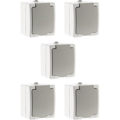 Zenitech – Lot de 5 prises 2P+T saillie IP54 – Raccordement rapide sans outils – 16A 250V pour intérieur et extérieur – Sécurité enfants intégrée