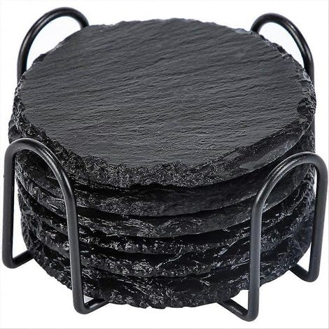 Dessous de verre rond en pierre de 10 cm avec support pratique (1/5)