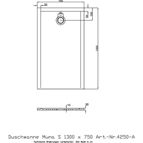 Receveur de douche Hoesch MUNA S 1300x750x30mm blanc