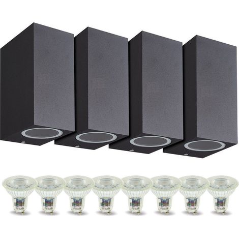 Lot de 4 Appliques Manathan NOIRE Extérieure double faisceau avec 8 Ampoules LED GU10 5W  Température de Couleur: Blanc neutre 4000K