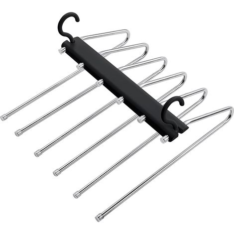 Porte-pantalons pliable multifonctionnel à plusieurs niveaux - Acier inoxydable et aluminium spatial - 5 positions - Noir (1/5)