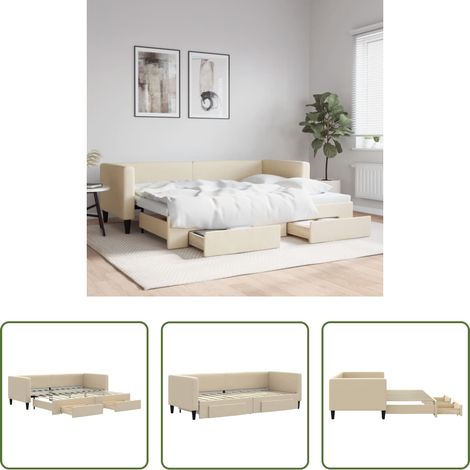 vidaXL Sofa-Bett - Tagesbett Ausziehbar mit Schubladen Creme 80x200 cm Stoff (1/5)