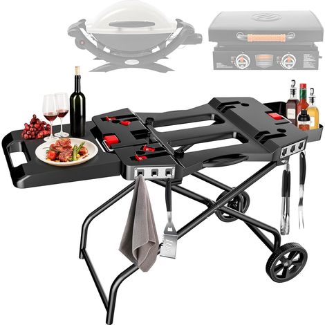 1 Chariot barbecue pliable avec roue pour Weber Q, Blackstone 43cm 56cm, support métal extérieur