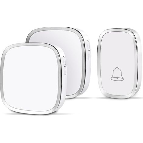 Sonnette sans fil, ensemble de sonnette sans fil ultra longue distance de 300 mètres/1000 pieds, 36 types de sonneries et 4 niveaux de volume réglable, voyant LED bleu, alimenté par batterie, adapté a (1/5)