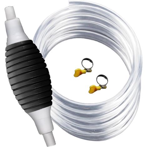 Pompe à siphon Pompe de transfert de carburant manuelle avec presse et pinces métalliques, tuyau siphon transfert liquide en plastique pratique et efficace pour l'extraction d'essence (1/5)