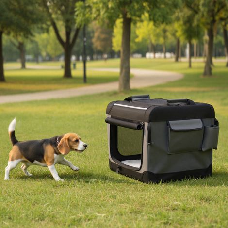 Caisse de Transport Pliable pour Animaux, Sac Chien Moyen, Tissu Oxford, Portes en Maille, Poignée, Voyage, Poche, Noir (1/5)