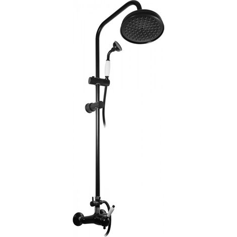 Colonne de douche LABE avec douchette laiton noir et poignée en céramique H.111cm (1/5)