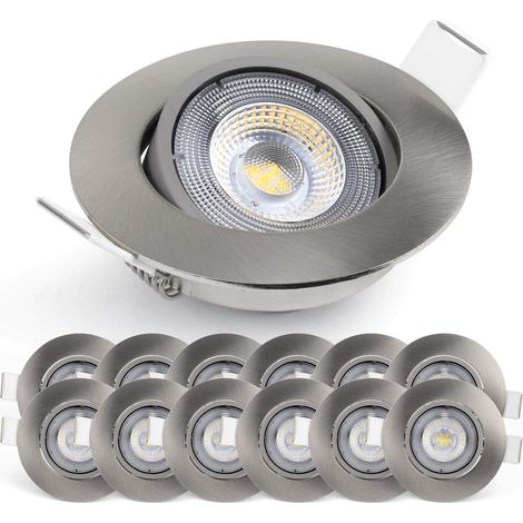 Lot de 12 Spot encastrable, Orientable 50°, LED 4.9W, Blanc chaud 3000K, Plafonnier intérieur Nickel