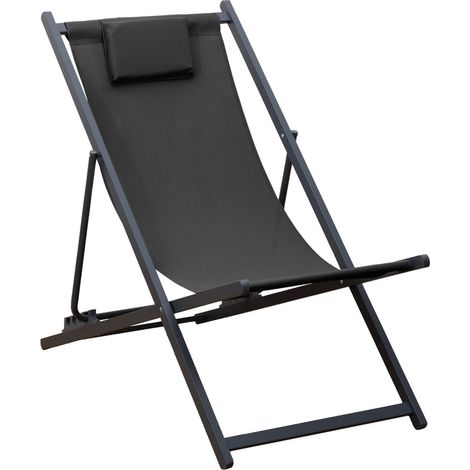 Sedia a Sdraio Pieghevole Rebecca Mobili Atis 93x58x92 Poliestere Alluminio Grigio Scuro