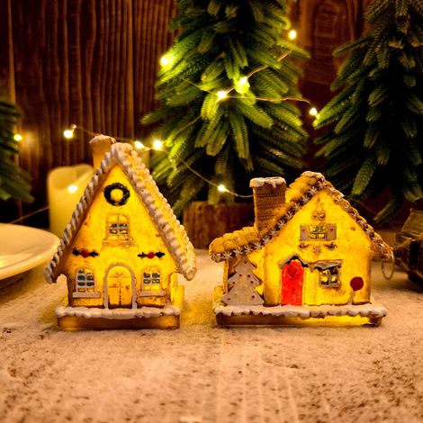Maison De Noël En Résine - Maison Miniature Avec Éclairage LED - Décoration De Table Pour Fêtes - Lot De 1 (1/5)