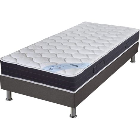Matelas + sommier tapissier 90x190 Ressorts - Rubis - Soutien très ferme - Gris (1/5)