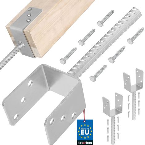 KOTARBAU® 2 pcs Support Poteau à Sceller - Acier Galvanisé - 81 mm - Argent - Pied de Poteau Bois - avec Ancrage Béton - Embase Robuste pour Clôture Jardin Terrasse (1/5)