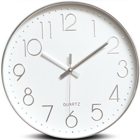 Horloge murale minimaliste (argenté), 30CM (12 pouces) Horloge murale moderne et silencieuse, mouvement à quartz silencieux (1/5)