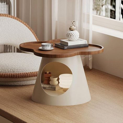 Petite table basse créative et compacte, table d’appoint style crème pour chambre, coin fenêtre, salon, espace tatami et décoration intérieure, blanche (1/5)
