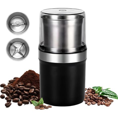 Moulin à café électrique - Moulin à café - Broyage du café - Moulin à café électrique - Moulin à grains électrique - Moulin à poudre - Machine à moudre - Double bol en acier inoxydable - ABS - Noir (1/5)