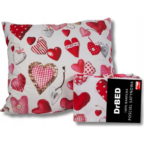 Parure de lit 160x200 Saint Valentin SATIN DE COTON Blanc avec COEURS 3 pièces (1/4)