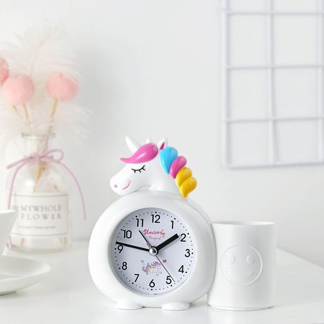 Réveil enfant licorne, horloge silencieuse avec veilleuse et sonnerie forte, réveil double fonction mignon pour chambre d'enfant (1/3)
