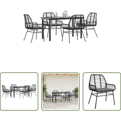 Gartentisch - 5-tlg. Garten-Essgruppe mit Kissen Schwarz Poly Rattan Glas (1/5)