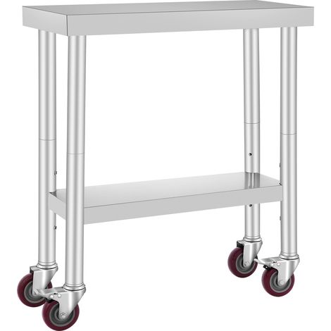 Mophorn Arbeitstisch aus Edelstahl, 76,2 x 30,5 x 86,4 cm, 318,8 kg Tragkraft, 4 Räder, 3 einstellbare Höhenstufen, robuster Arbeitstisch zur Lebensmittelzubereitung für gewerbliche Küchen