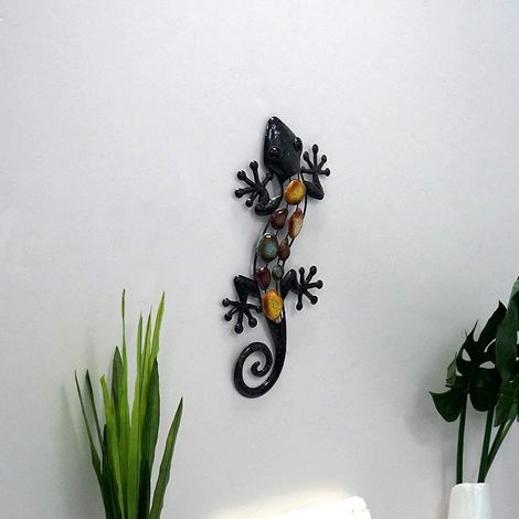 Décoration murale extérieure en métal représentant un gecko de 38 cm (15 pouces) pour patio, jardin ou clôture (1/5)