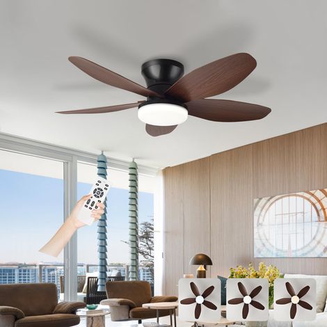 Ventilateur Plafond Avec Lumiere Silencieux, Lustre Ventilo De Plafond Avec Lampe Intégrée Réversible DC Moteur, LED Luminaire Ventilateur Plafonnier Pour Chambre Salon Cuisine-Black+WoodGrain36in (1/5)