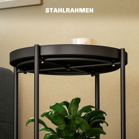 Table ronde d'appoint avec étagère, table basse à 2 niveaux pour salon, chambre, petits espaces, métal, noir (1/5)