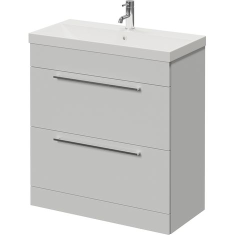 Napoli 390 Gloss Grey Pearl 800mm 2 Drawer Vanity Unit with Rimini Basin - 800mm - Chrome 480mm Handle