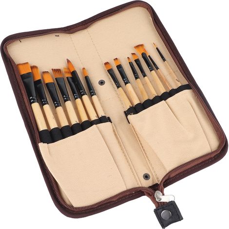 Kit de 14 pinceaux acrylique, lot de brosses de peinture lisse avec pochette de rangement abricot, idéal pour illustration et peinture à la main (1/5)