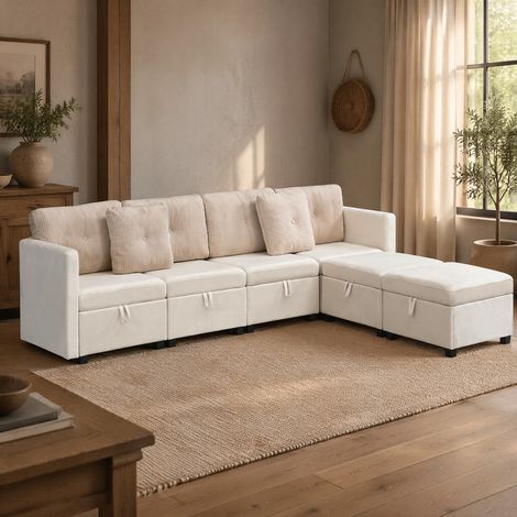 Sofá modular con almacenaje 6 plazas beige OKMYHOME (1/5)