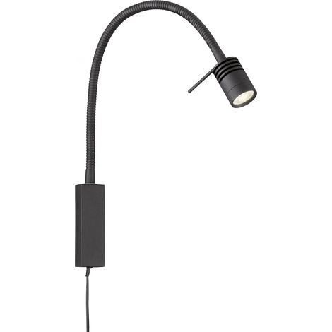 Spot mural flex, lampe de chevet, noir sable, largeur : 4,00 cm, hauteur : 40,00 cm, sortie mur: 40,00 cm, interrupteur à cordon, 1 x LED 4,5 W 2700, 550 lm (1/5)