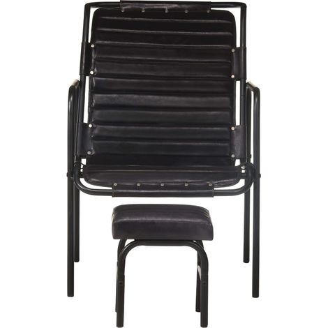 Fauteuil de Salon,Chaise,Fauteuil de relaxation avec repose-pied Noir Cuir véritable CFW418347 (1/5)