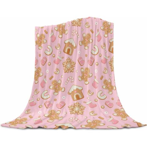 Rosa Lebkuchen-Flanelldecke, 50 x 60 Zoll, weiche und bequeme Weihnachtsdecke, geeignet zum Schlafen, Reisen und Campen – das ganze Jahr über.