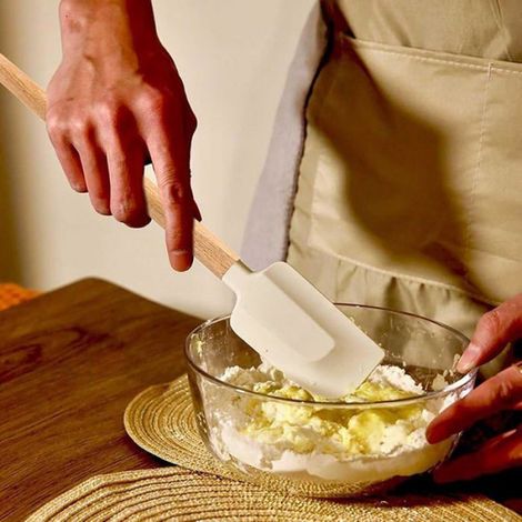 Lot de 4 Spatule, tête en silicone souple, manche en bois de hêtre, 4 tailles, pour verre, mélangeur, cuisine (1/5)