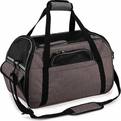 Sac de transport pour chat/petit chien/lapin, panier de voyage pour petit animal, sac à main/sac bandoulière homologué pour les voyages en train/voiture/avion (gris) (1/5)