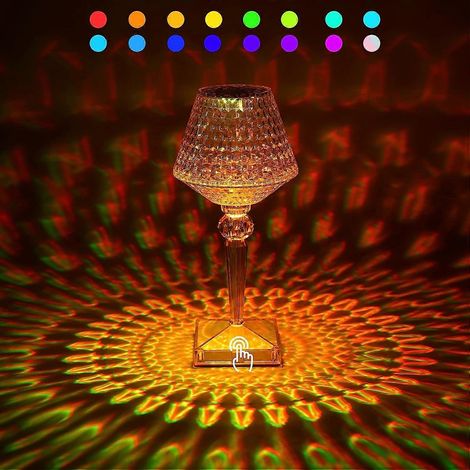 Lampe tactile en cristal à 16 couleurs changeantes, lampe diamant, magnifique lampe décorative en verre à vin pour chambre et salon, décoration créative pour dîner ou fête (1/5)