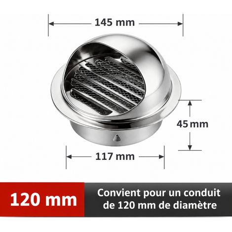 Chapeau de ventilation mural en acier inoxydable 304 brillant renforcé 120 mm 304 120mm réf 5912 – Livraison gratuite