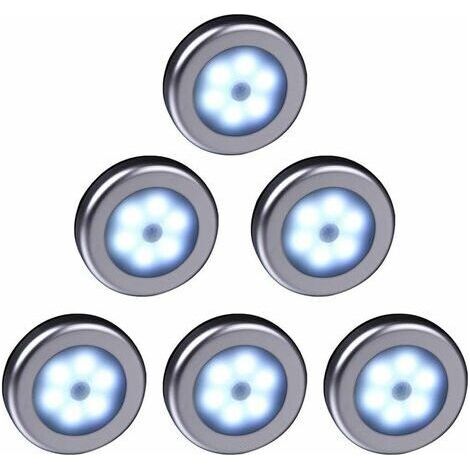 Pr Lampe LED sans fil avec détecteur de mouvement pour placard, escalier, couloir, cuisine, chambre à coucher (6pcs) (coquille d'argent (lumière blanche) (1/5)