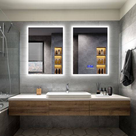 ELEGANT Bathroom LED Mirror Modern Wall Mounted Rectangular Bathroom Mirror 800x600mm + 800x600mm Bluetooth Both with Demister Pad Shaver Socket (1/5)